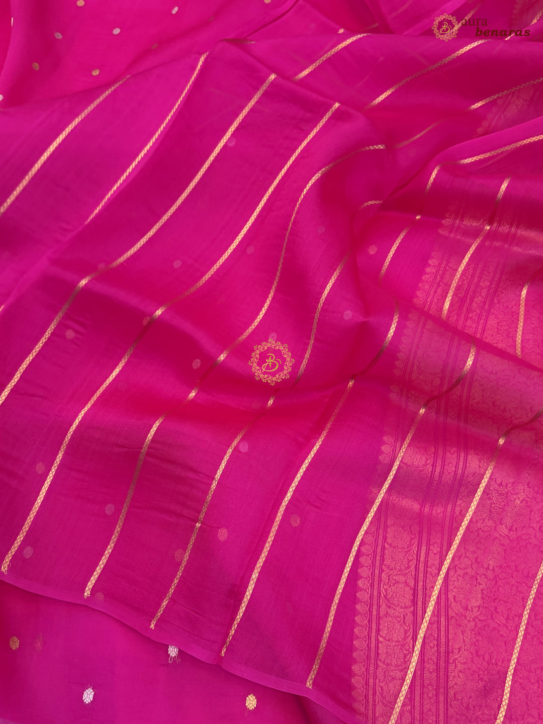 Rani Pink Kora Silk Banarasi Saree – Kadhwa Butis in Zari