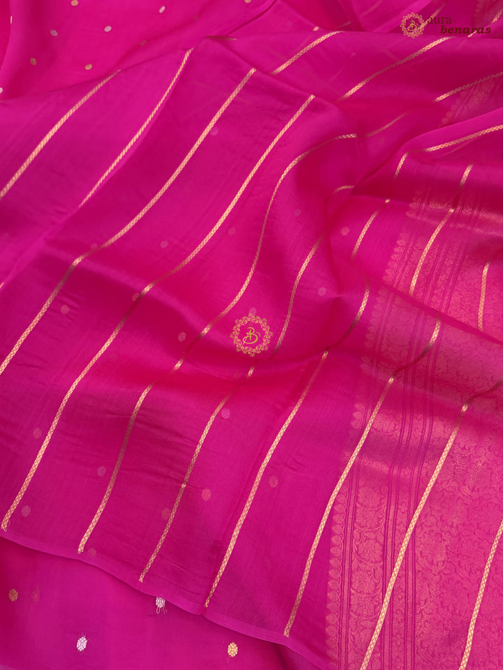 Rani Pink Kora Silk Banarasi Saree – Kadhwa Butis in Zari