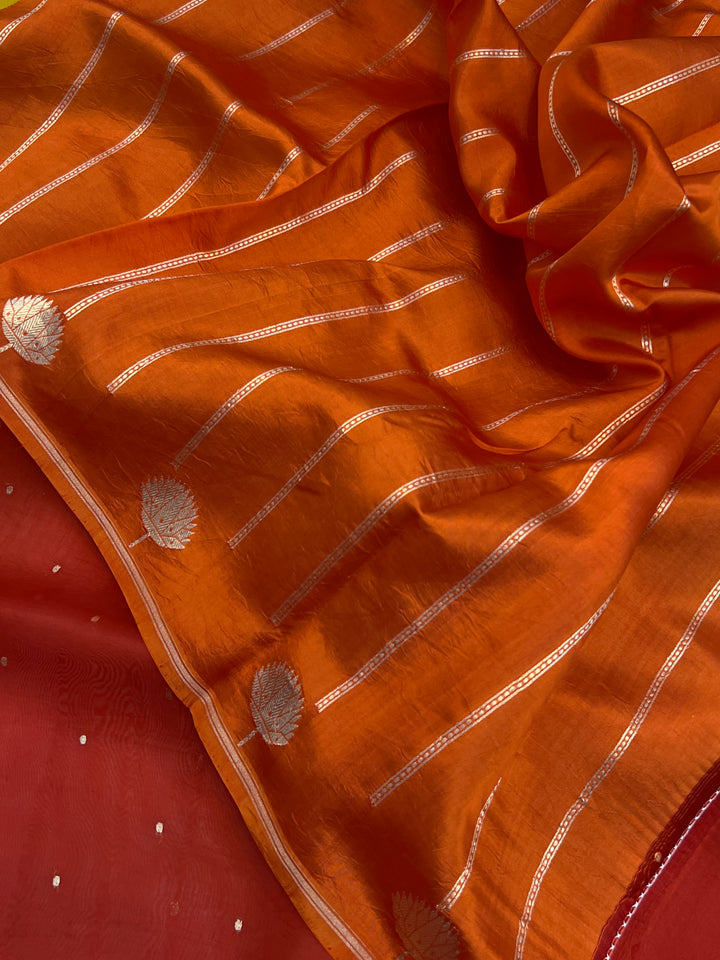 Yellow Orange Shaded Kora Silk Handloom Banarasi Saree 