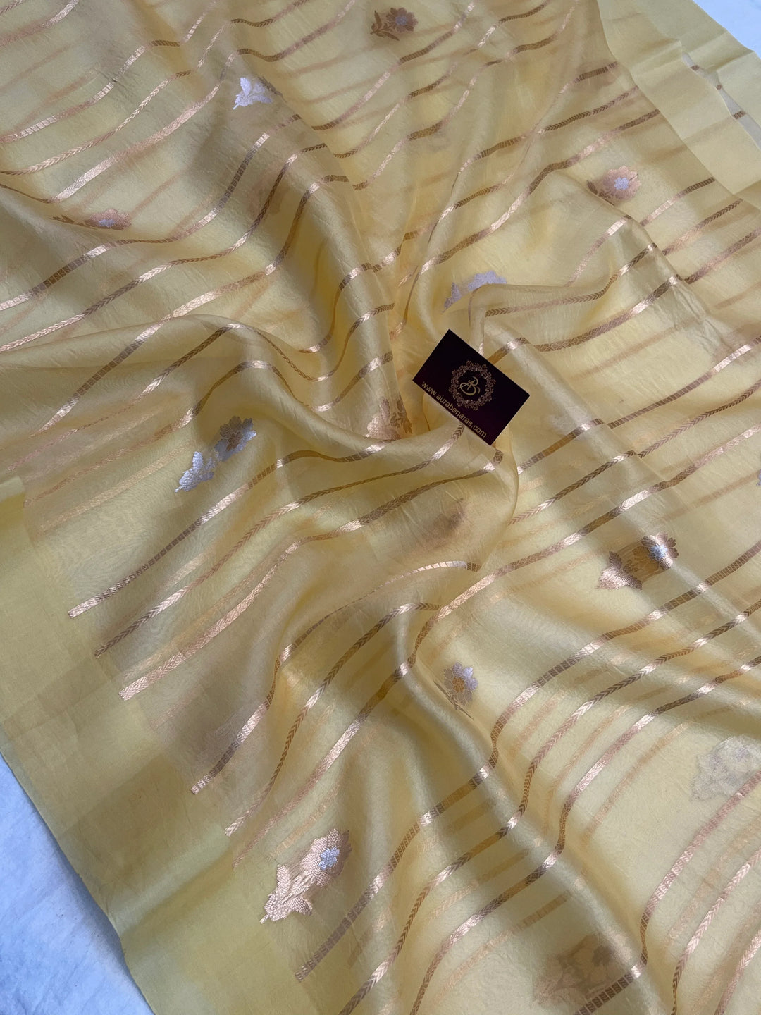 Pastel Yellow Banarasi Handloom Kora Silk Saree