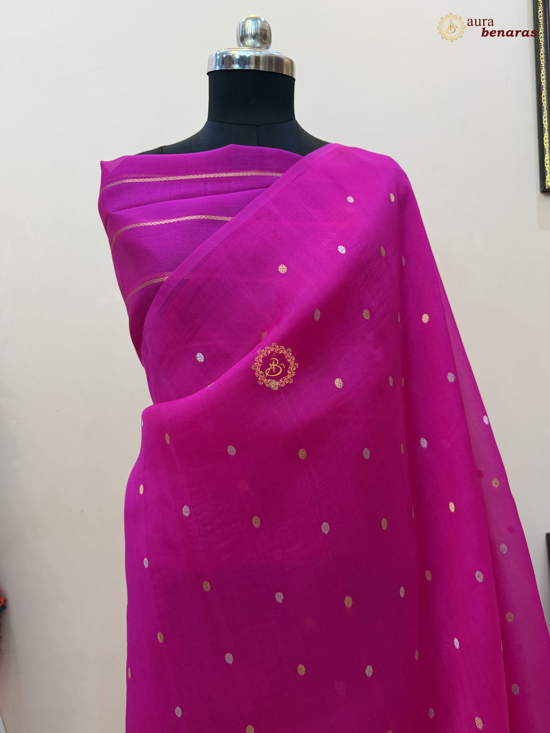 Rani Pink Kora Silk Banarasi Saree – Kadhwa Butis in Zari