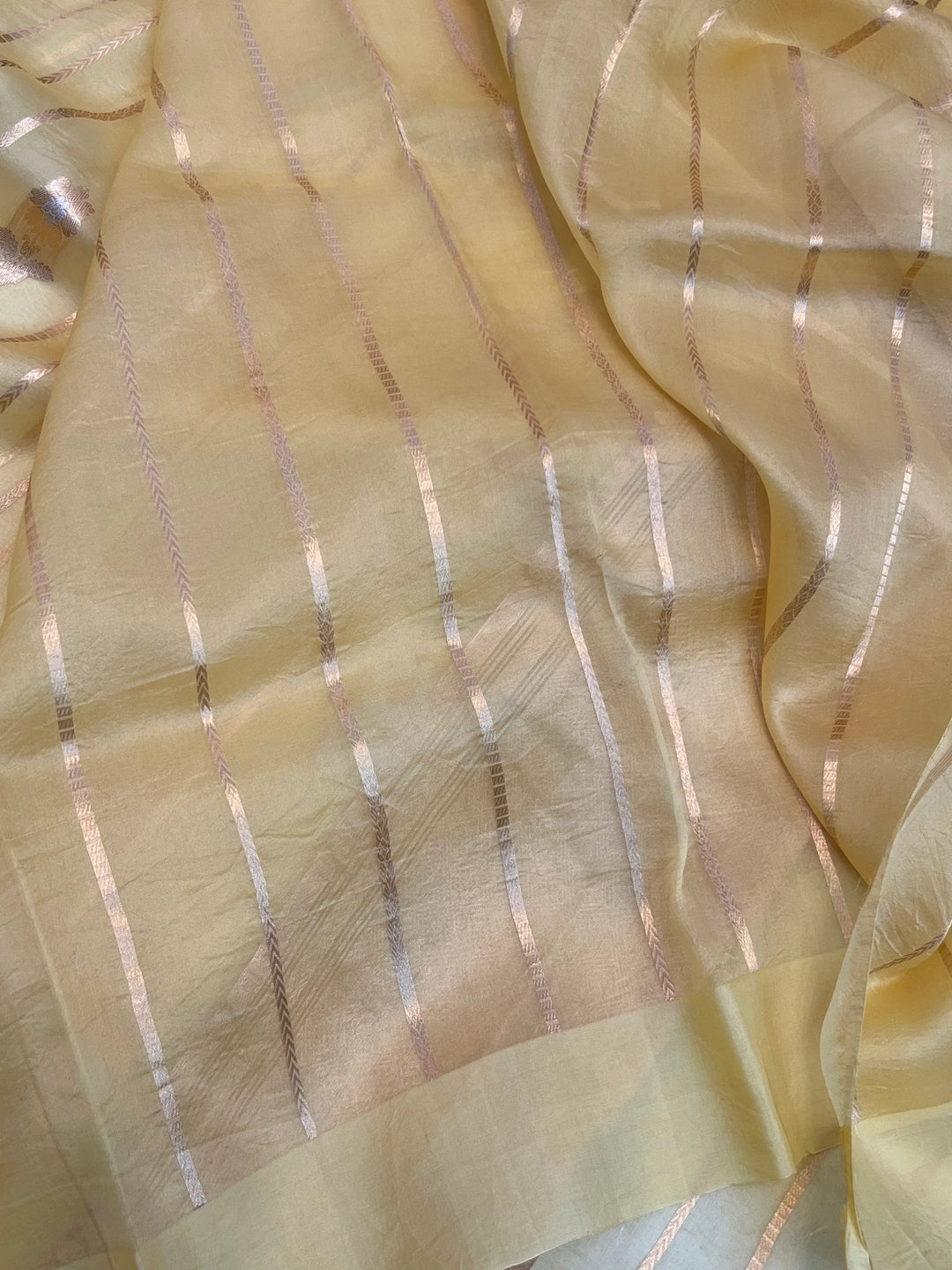 Pastel Yellow Banarasi Handloom Kora Silk Saree