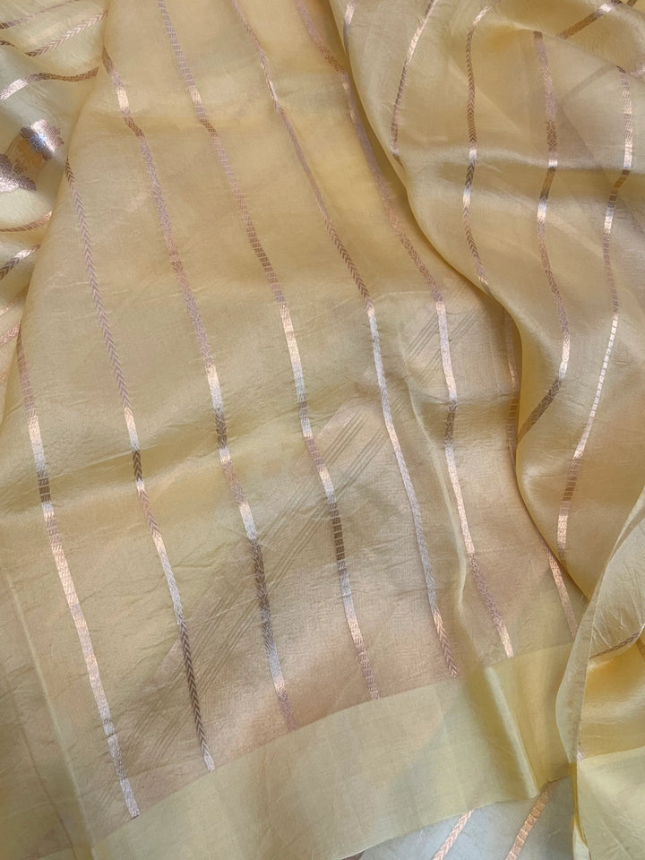 Pastel Yellow Banarasi Handloom Kora Silk Saree