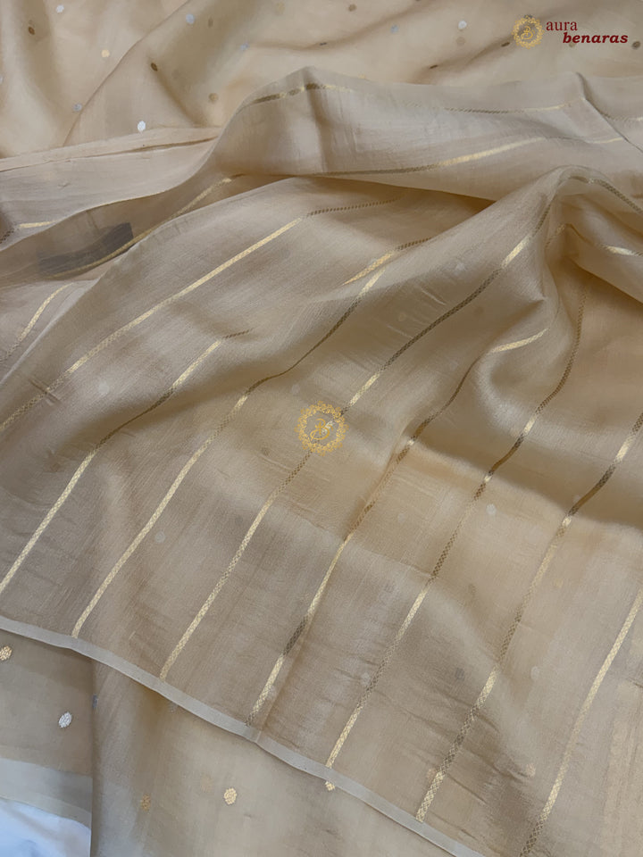 Cream Kora Silk Banarasi Saree – Kadhwa Butis in Zari