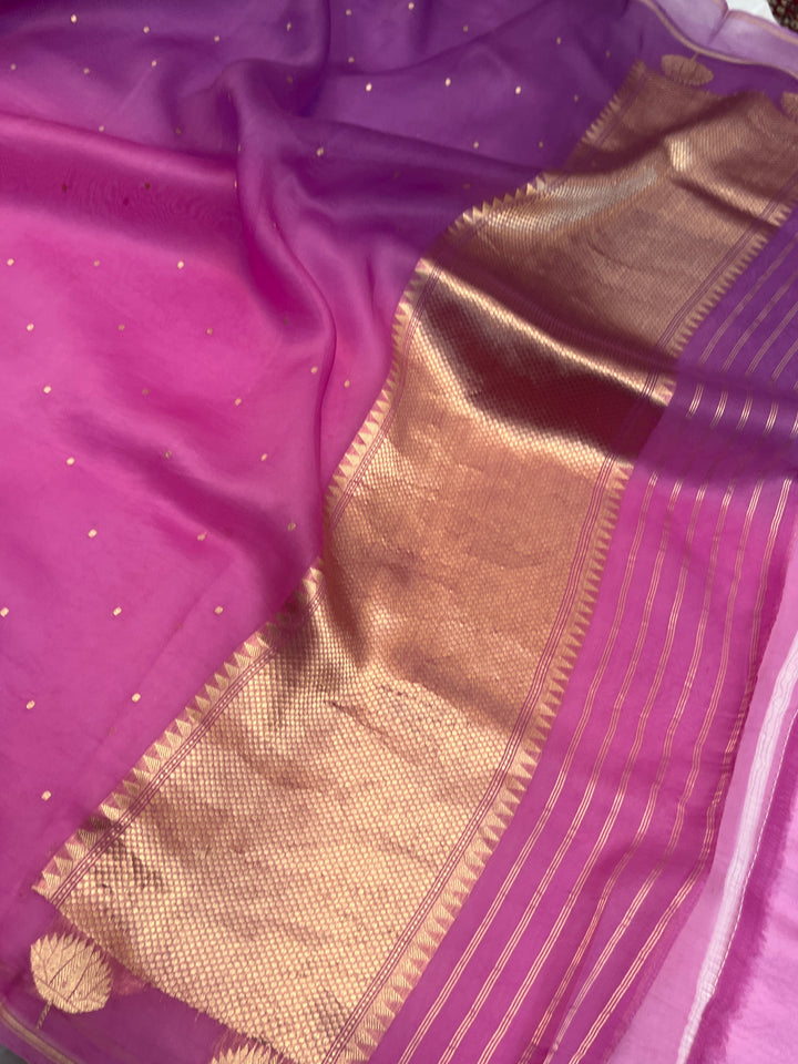 Lavender Pink Shaded Kora Silk Handloom Banarasi Saree 