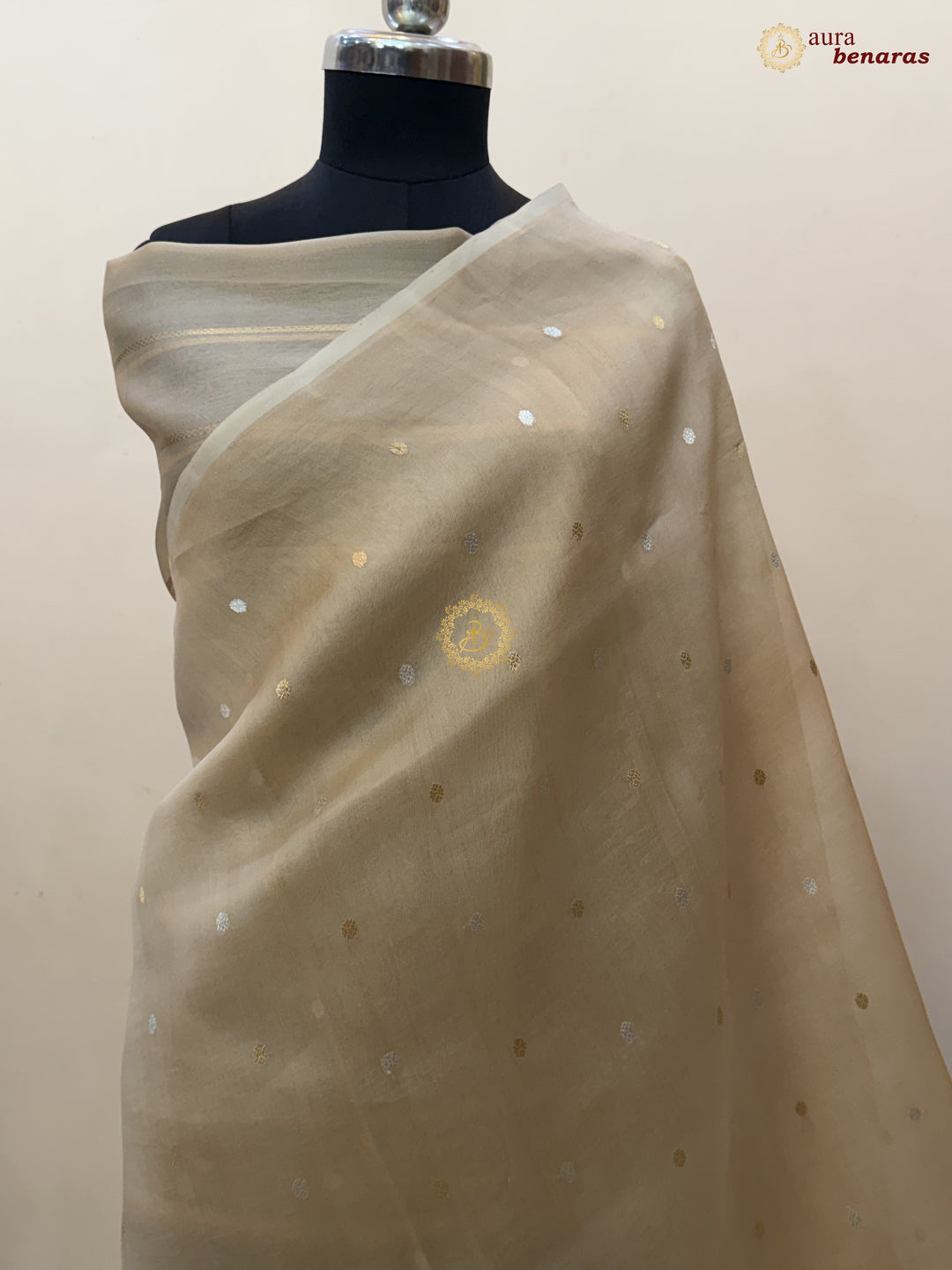 Cream Kora Silk Banarasi Saree – Kadhwa Butis in Zari