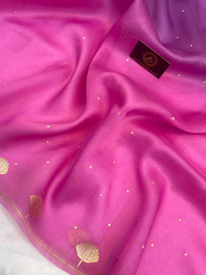 Lavender Pink Shaded Kora Silk Handloom Banarasi Saree 