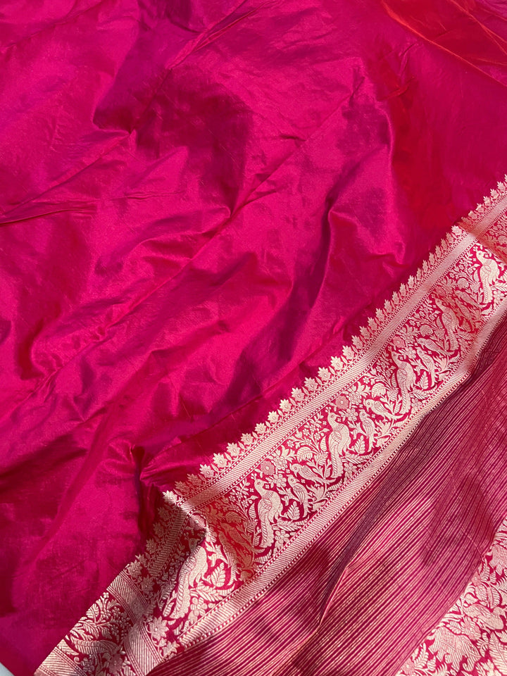 Plain unstitched blouse included with pure Katan silk Banarasi saree