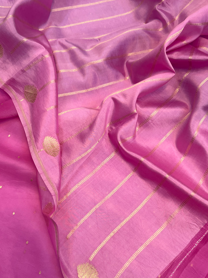 Lavender Pink Shaded Kora Silk Handloom Banarasi Saree 