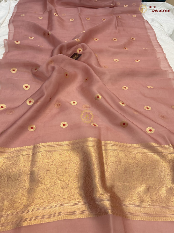 Old Rose Kora Silk Banarasi Saree with Sona Rupa Butis