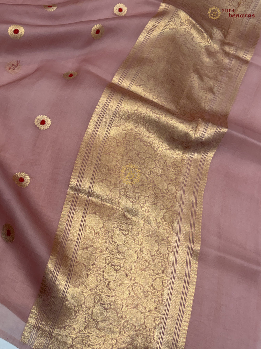 Old Rose Kora Silk Banarasi Saree with Sona Rupa Butis
