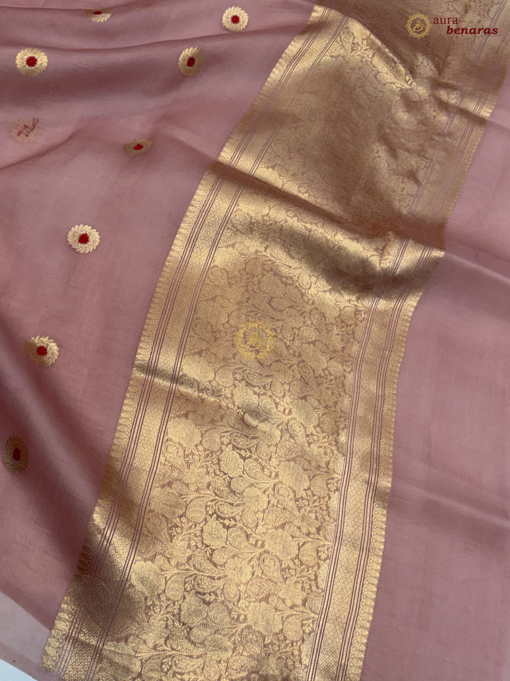 Old Rose Kora Silk Banarasi Saree with Sona Rupa Butis