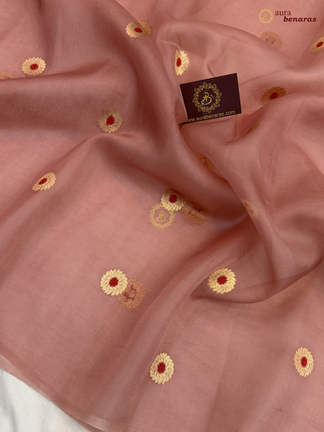 Old Rose Kora Silk Banarasi Saree with Sona Rupa Butis