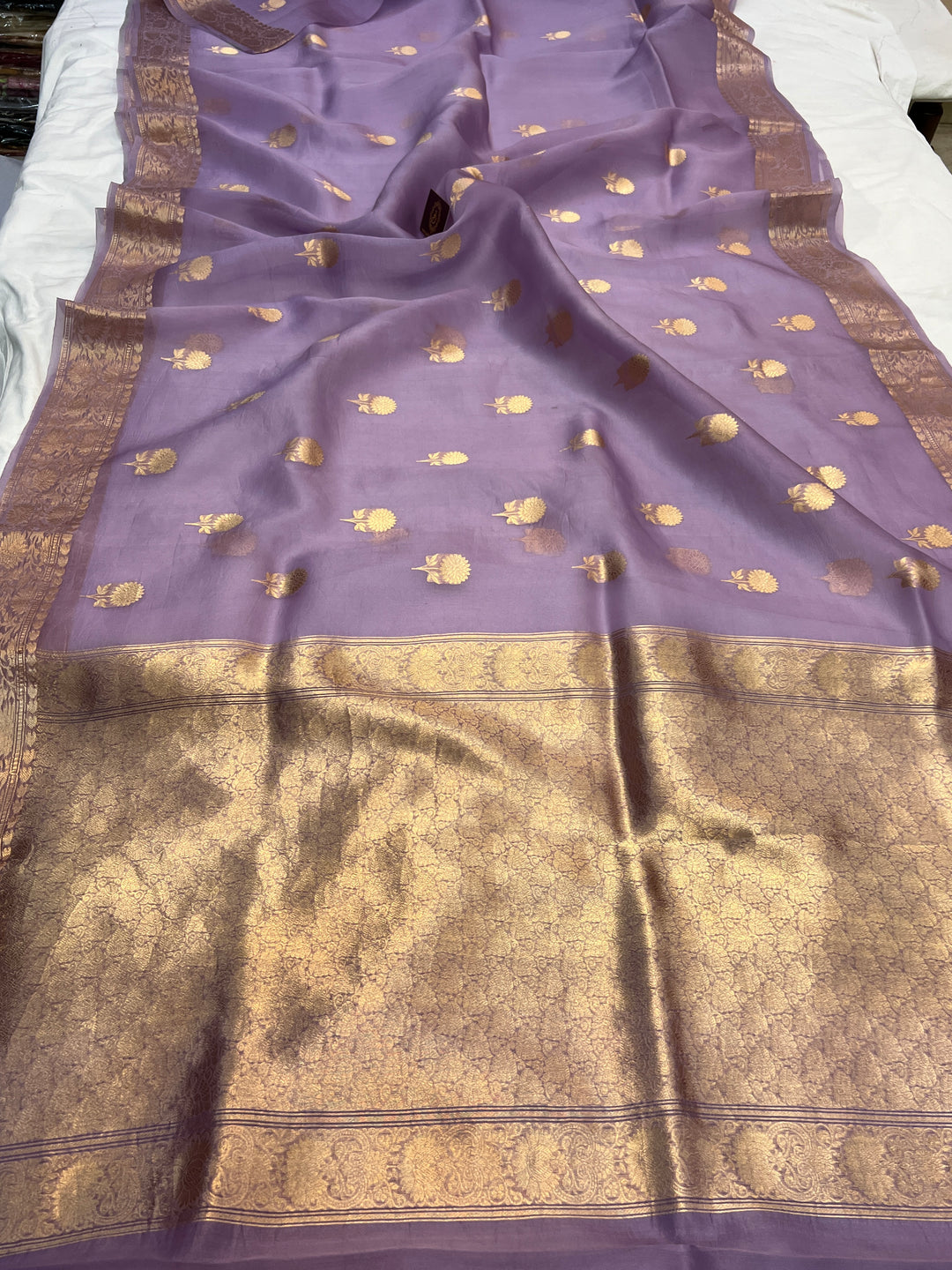 Lavender Pure Kora Silk Handloom Banarasi Saree