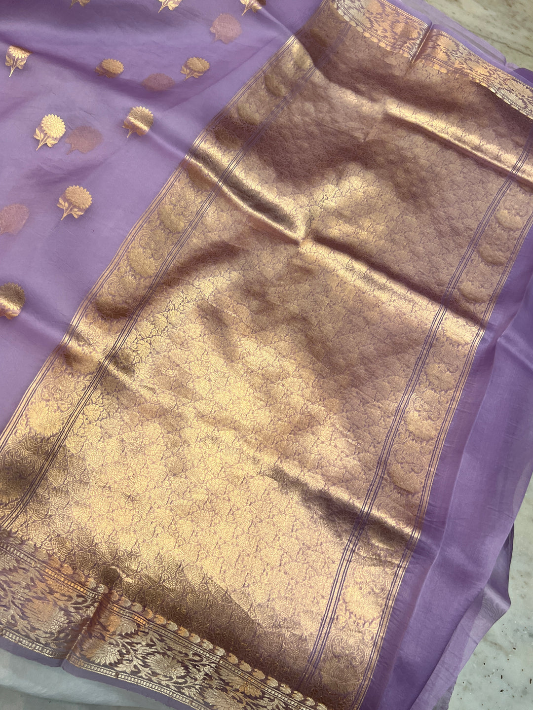 Lavender Pure Kora Silk Handloom Banarasi Saree