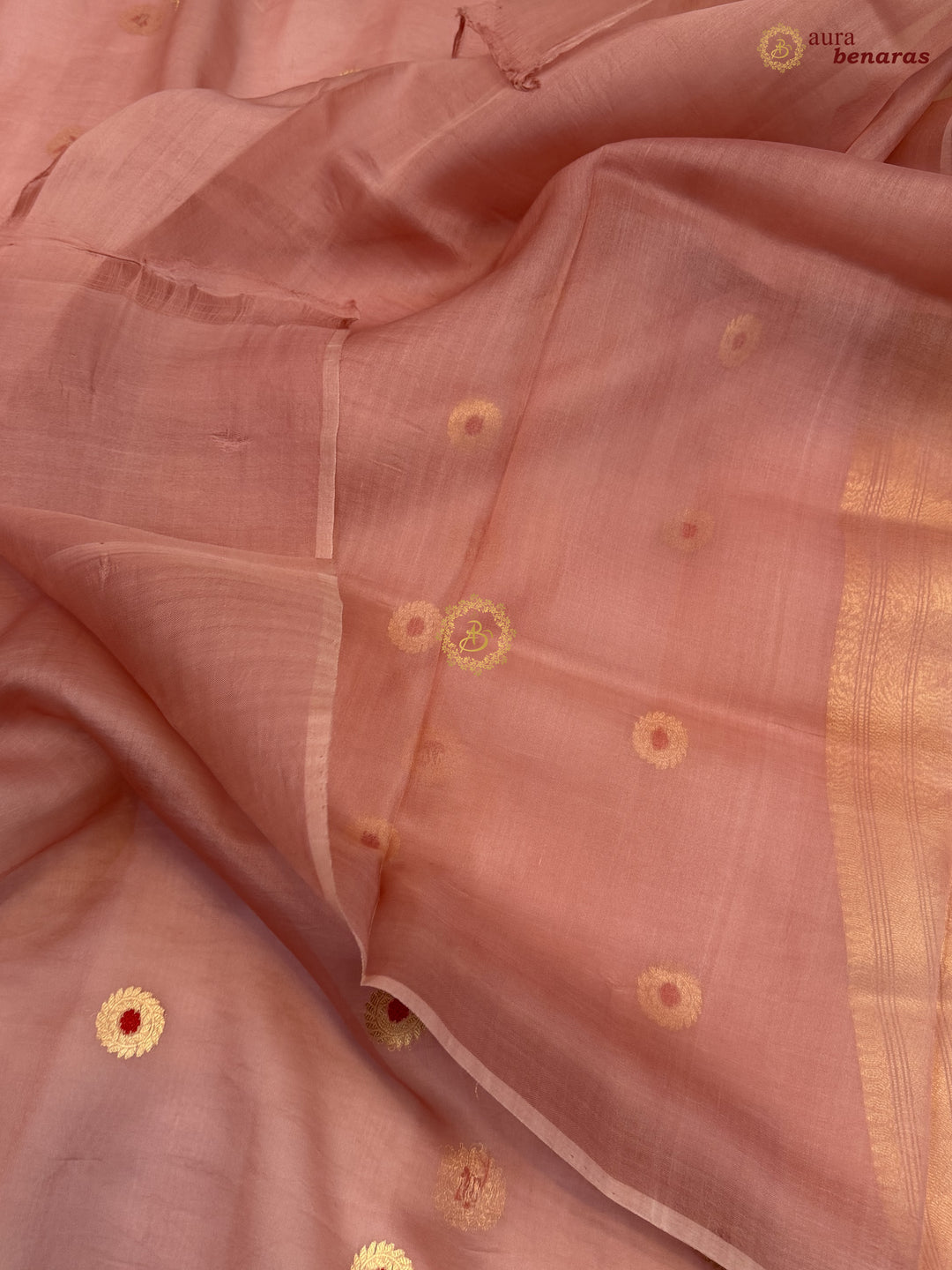 Old Rose Kora Silk Banarasi Saree with Sona Rupa Butis