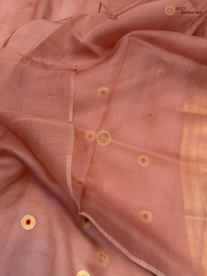 Old Rose Kora Silk Banarasi Saree with Sona Rupa Butis