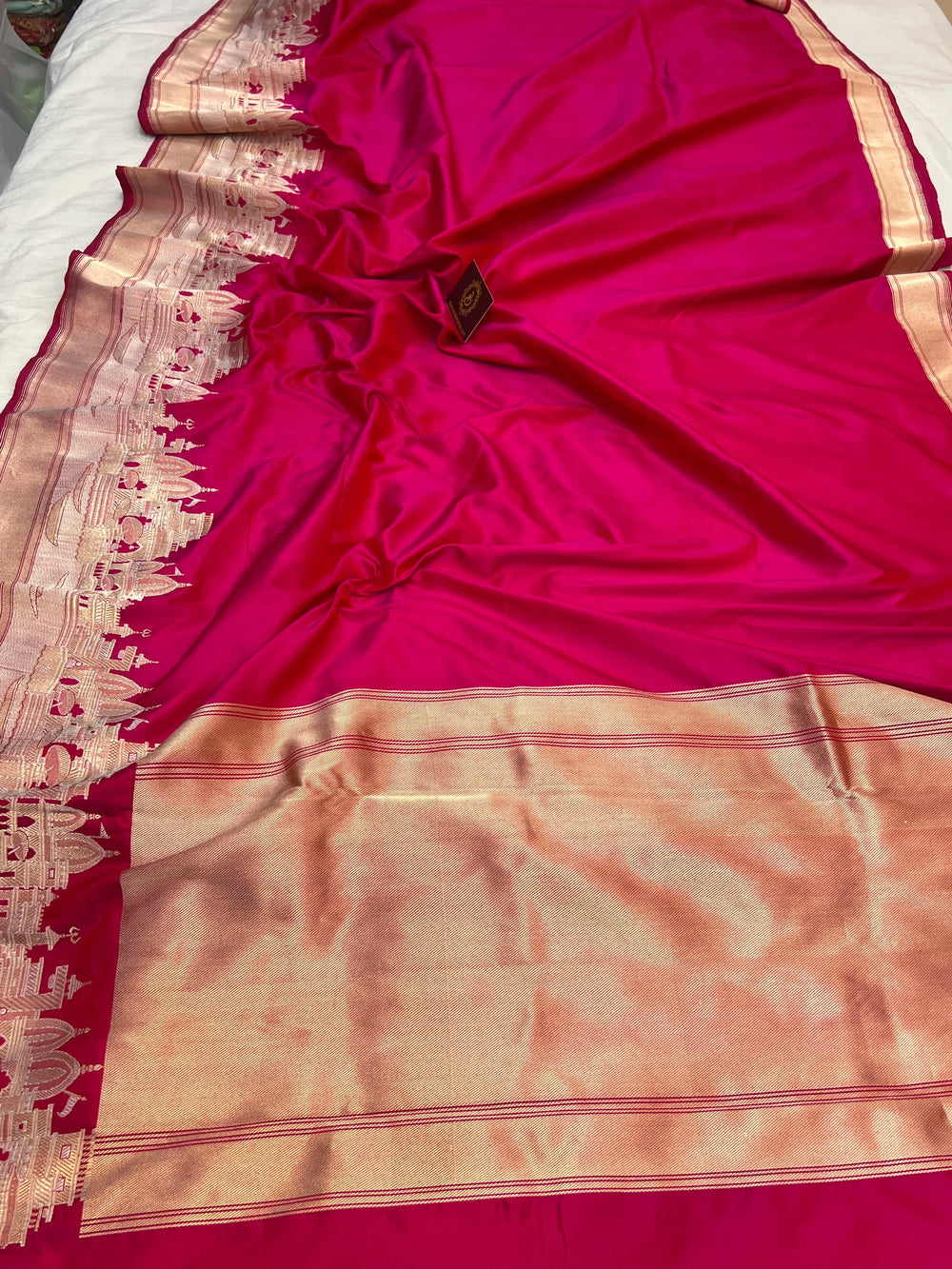 Rani Pink Banarasi Handloom Katan Silk Saree - Aura Benaras