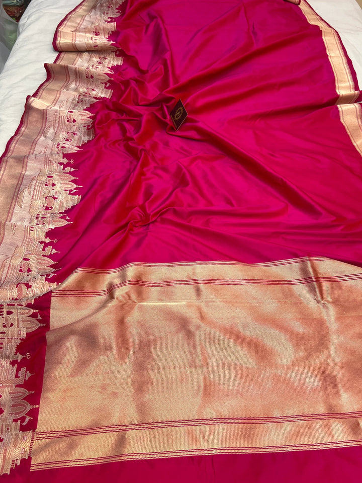 Rani Pink Banarasi Handloom Katan Silk Saree - Aura Benaras
