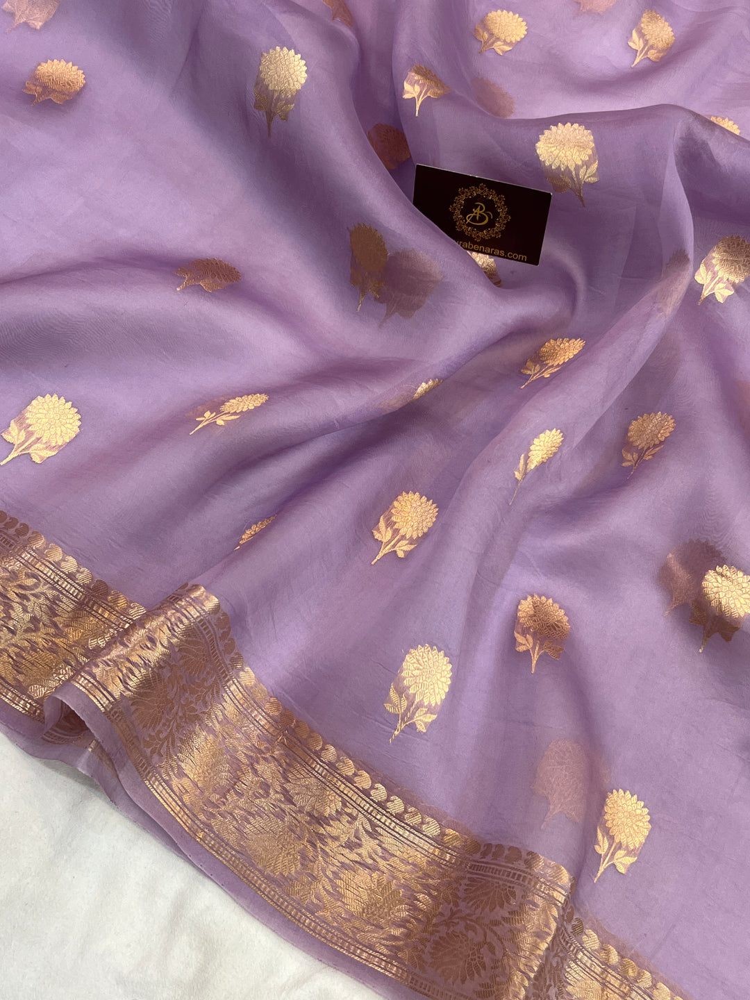 Lavender Pure Kora Silk Handloom Banarasi Saree