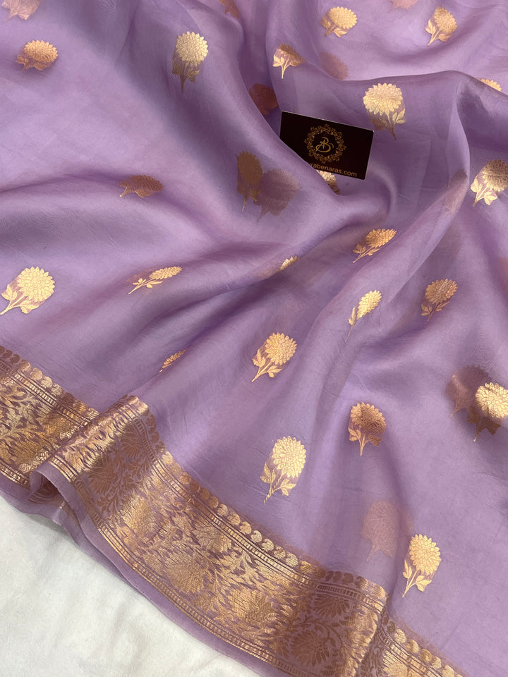Lavender Pure Kora Silk Handloom Banarasi Saree