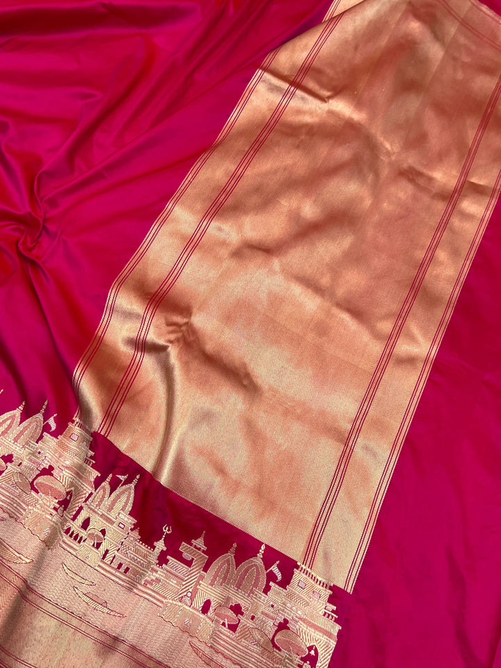 Rani Pink Banarasi Handloom Katan Silk Saree - Aura Benaras