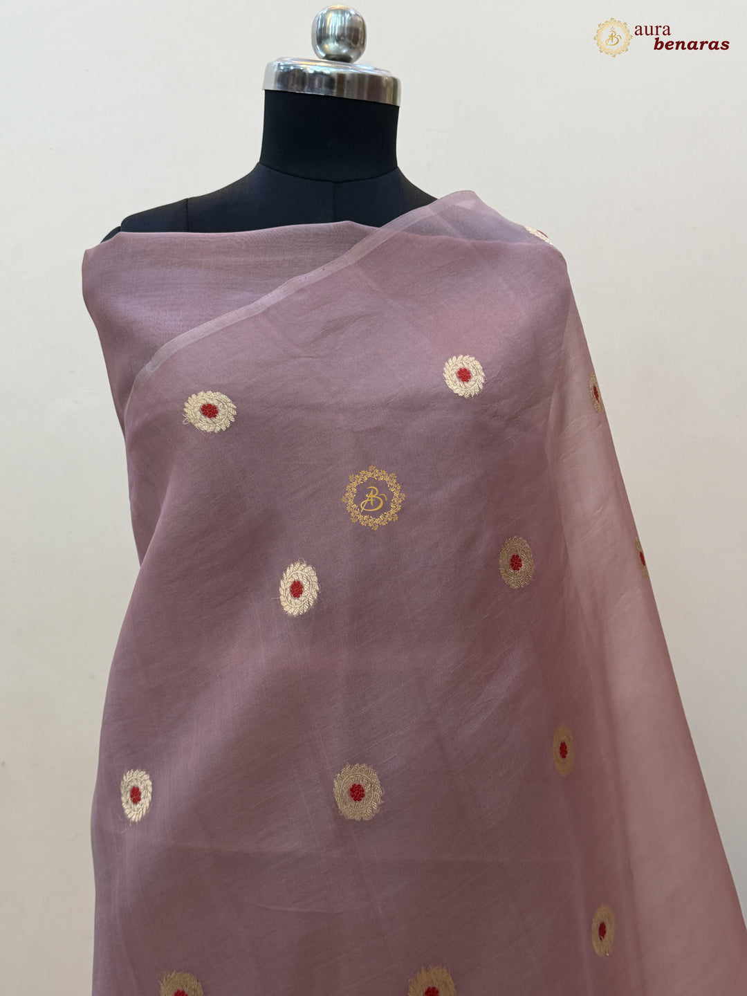 Old Rose Kora Silk Banarasi Saree with Sona Rupa Butis