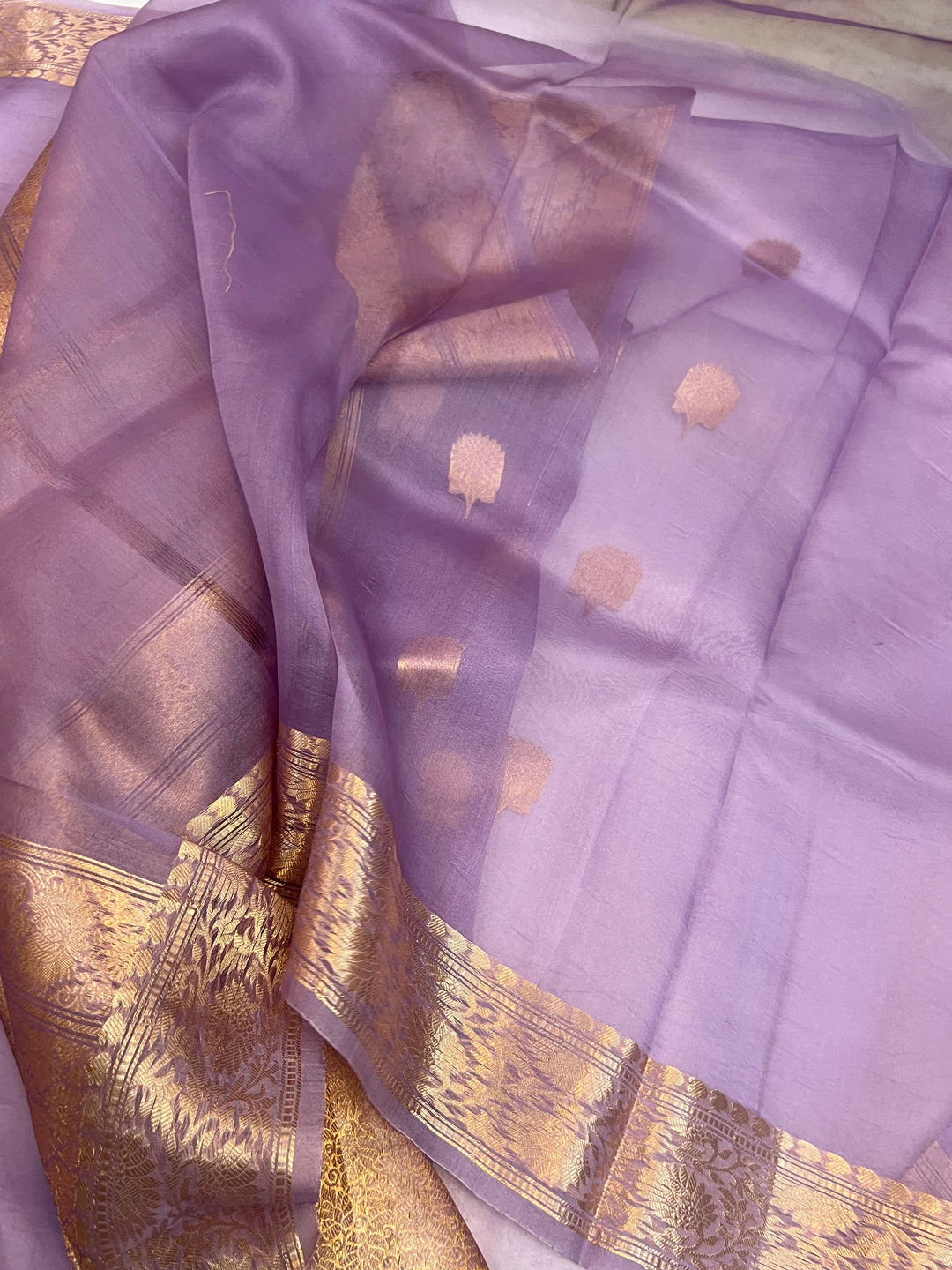 Lavender Pure Kora Silk Handloom Banarasi Saree