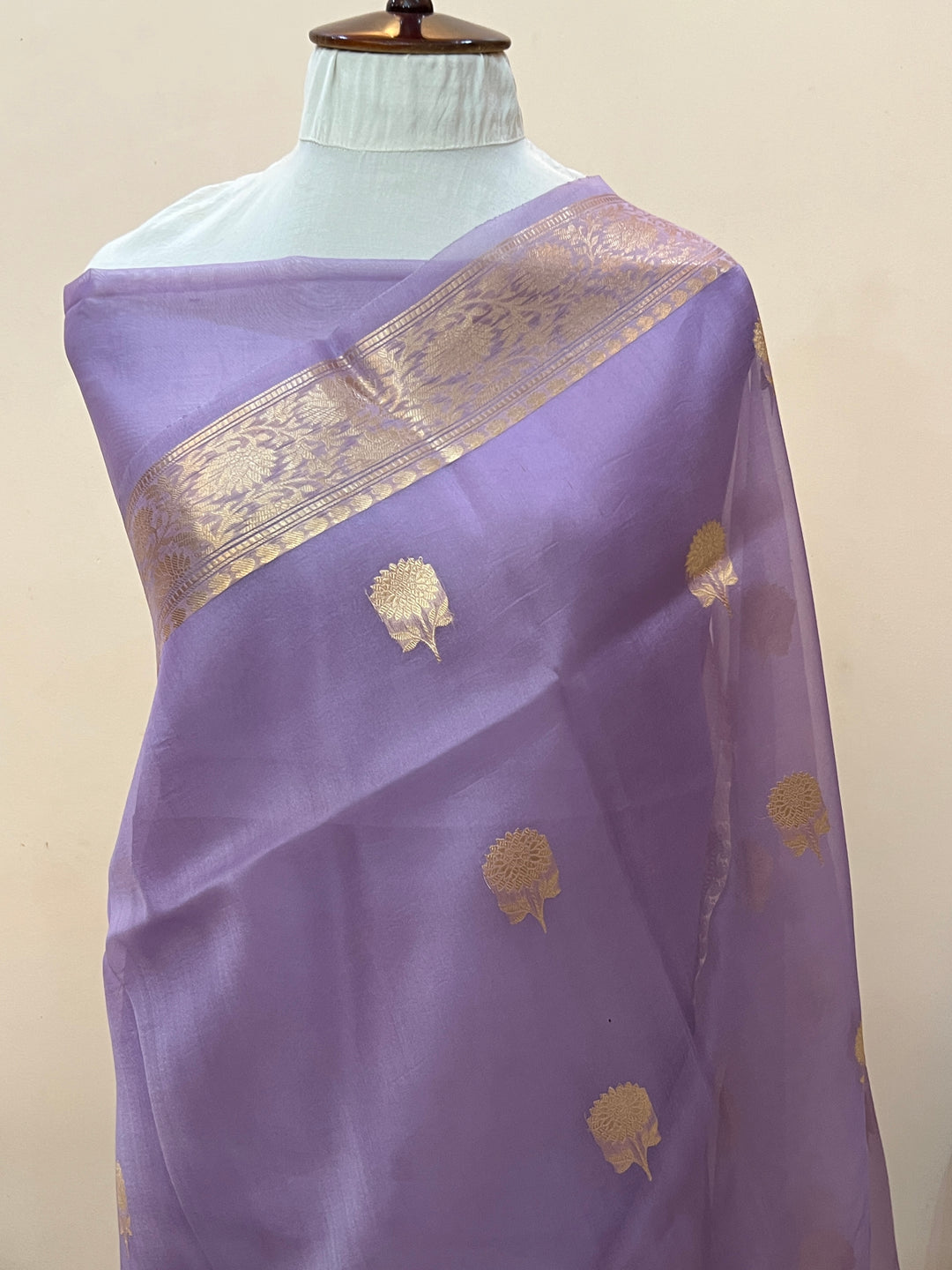 Lavender Pure Kora Silk Handloom Banarasi Saree