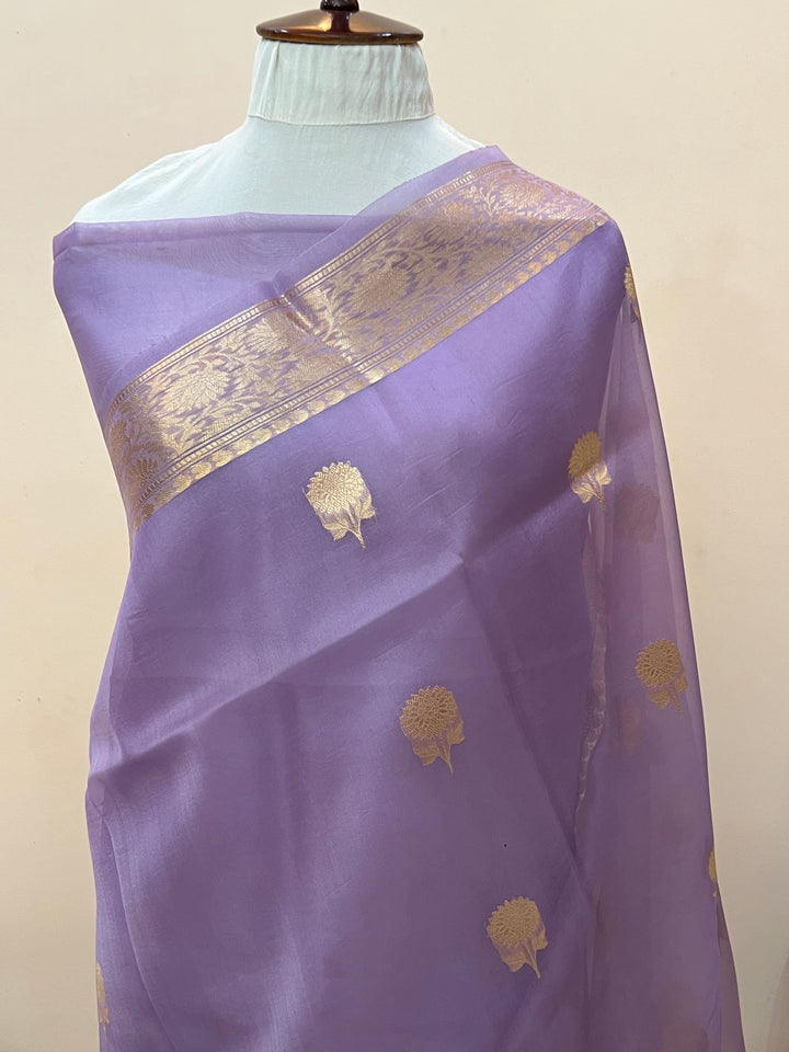 Lavender Pure Kora Silk Handloom Banarasi Saree