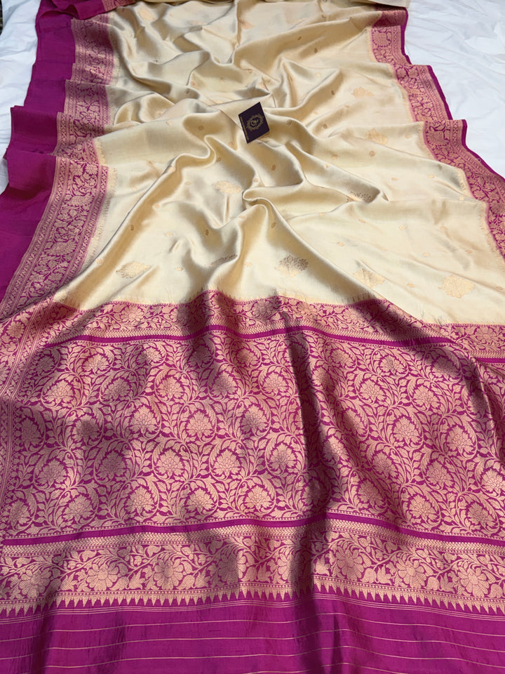 Beige Pure Banarasi Handloom Silk Saree - Aura Benaras