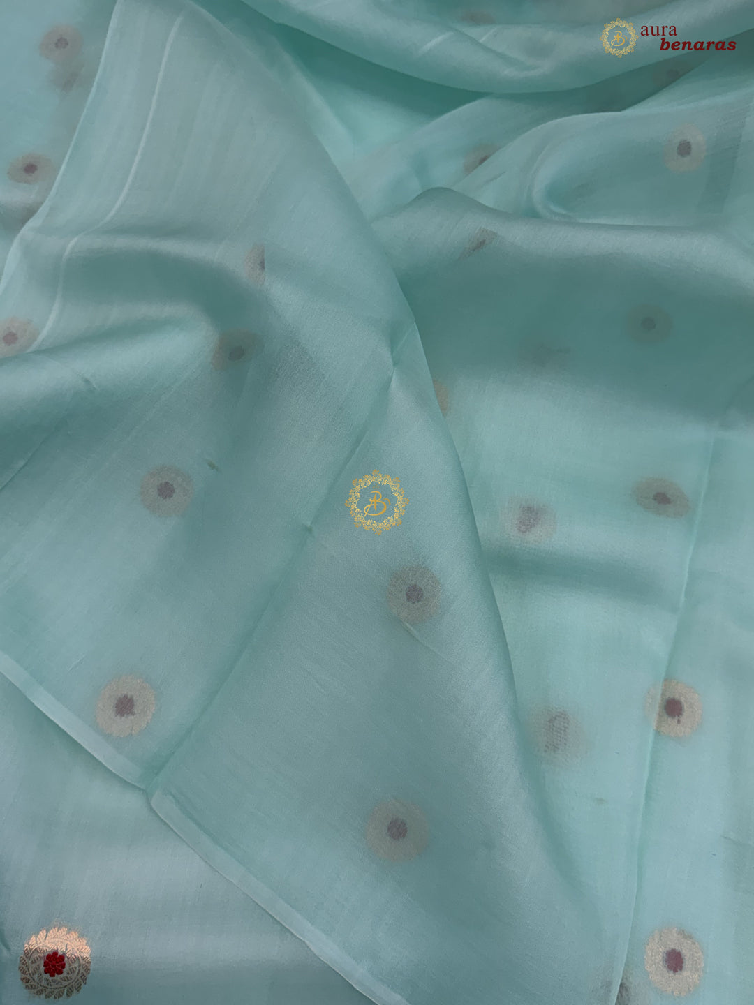 Mint Blue Kora Silk Banarasi Saree with Sona Rupa Butis