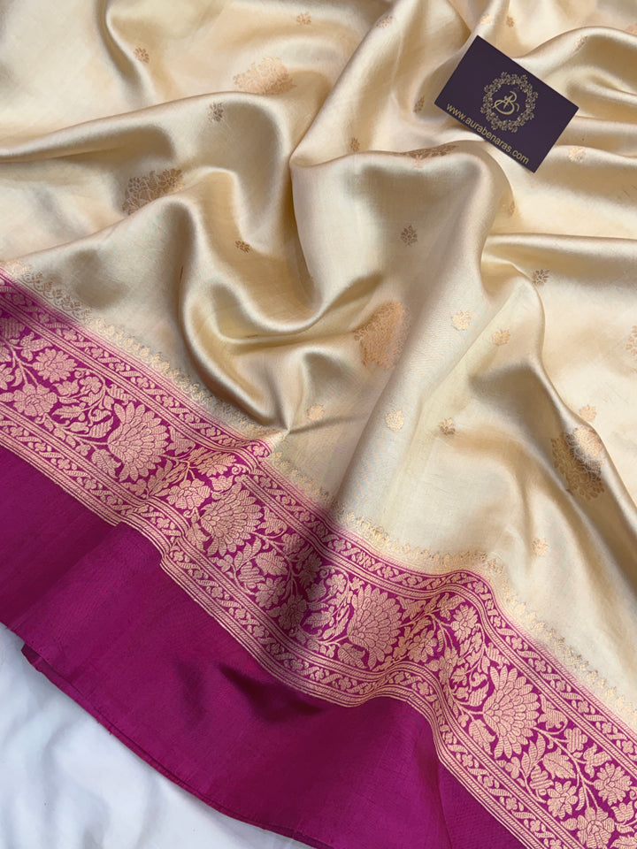Beige Pure Banarasi Handloom Silk Saree - Aura Benaras