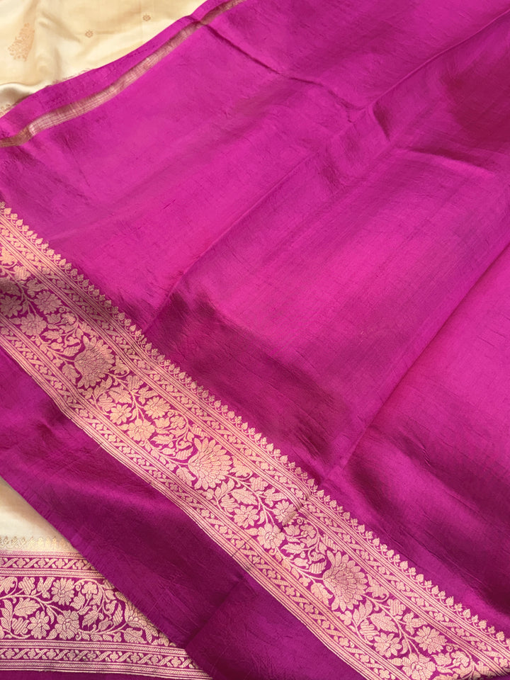 Beige Pure Banarasi Handloom Silk Saree - Aura Benaras