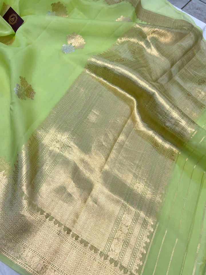 Pista Green Pure Banarasi Handloom Silk Saree - Aura Benaras