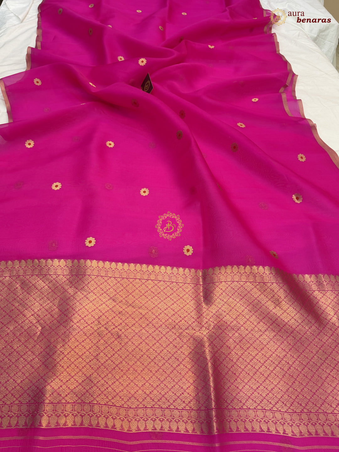 Rani Pink Kora Silk Banarasi Saree with Sona Rupa Butis