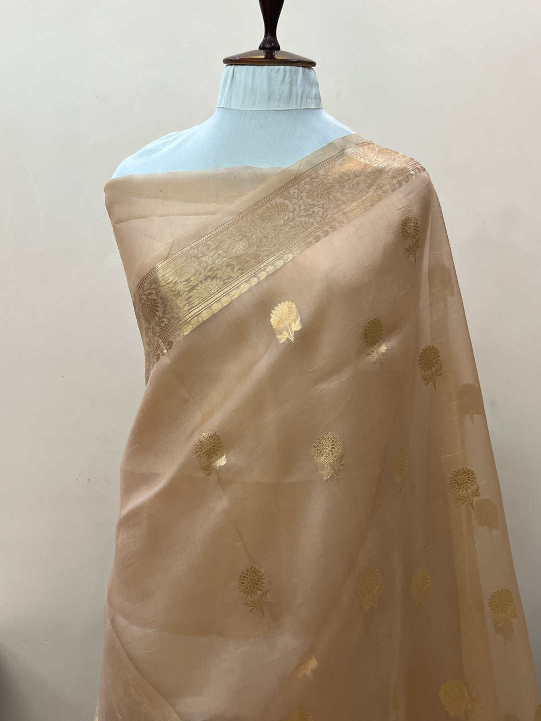 Beige Pure Kora Silk Handloom Banarasi Saree