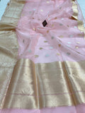 Baby Pink Pure Banarasi Handloom Kora Silk Saree - Aura Benaras