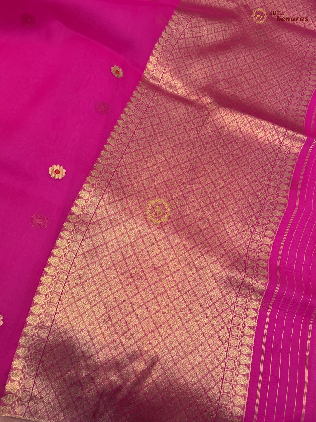 Rani Pink Kora Silk Banarasi Saree with Sona Rupa Butis