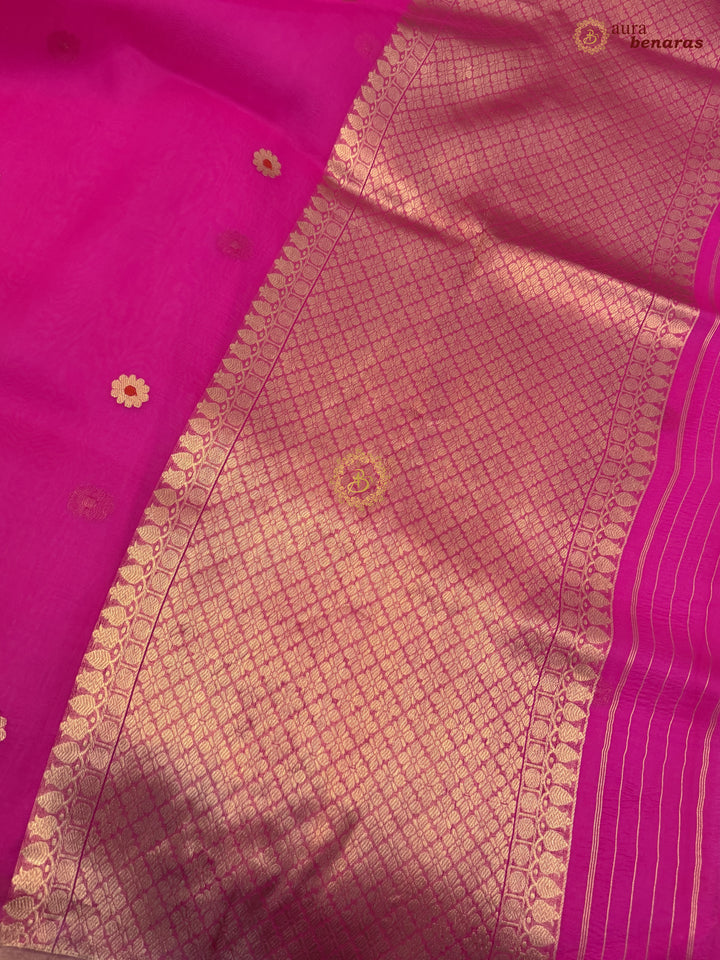 Rani Pink Kora Silk Banarasi Saree with Sona Rupa Butis
