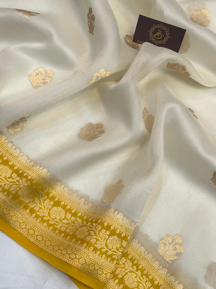 White Banarasi Handloom Kora Silk Saree