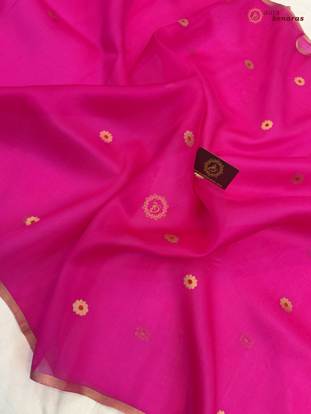 Rani Pink Kora Silk Banarasi Saree with Sona Rupa Butis