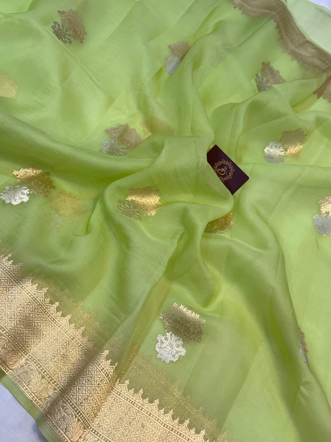 Pista Green Pure Banarasi Handloom Silk Saree - Aura Benaras