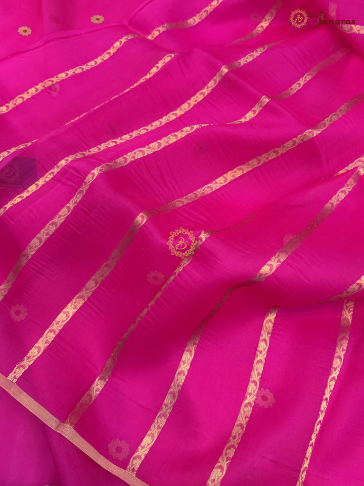 Rani Pink Kora Silk Banarasi Saree with Sona Rupa Butis