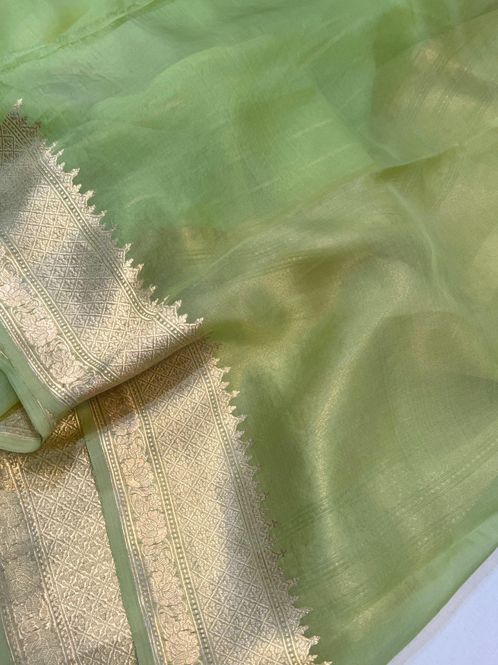 Pista Green Pure Banarasi Handloom Silk Saree - Aura Benaras