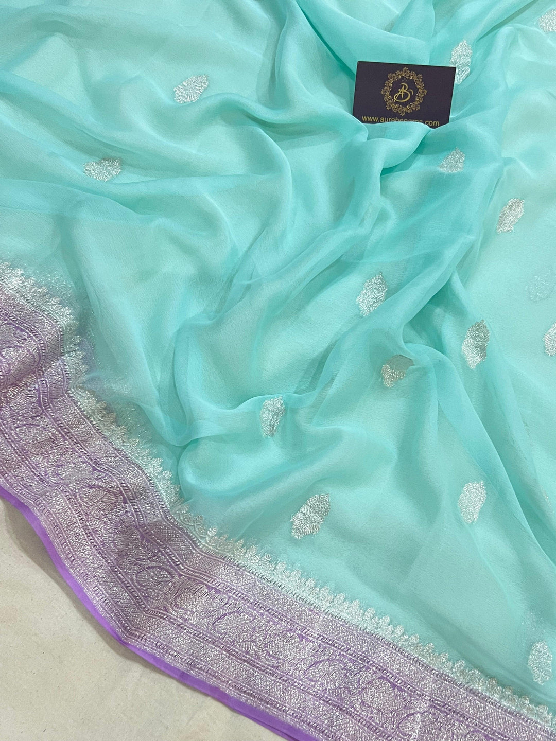 Light Blue Khaddi Chiffon Banarasi Handloom Saree - Aura Benaras