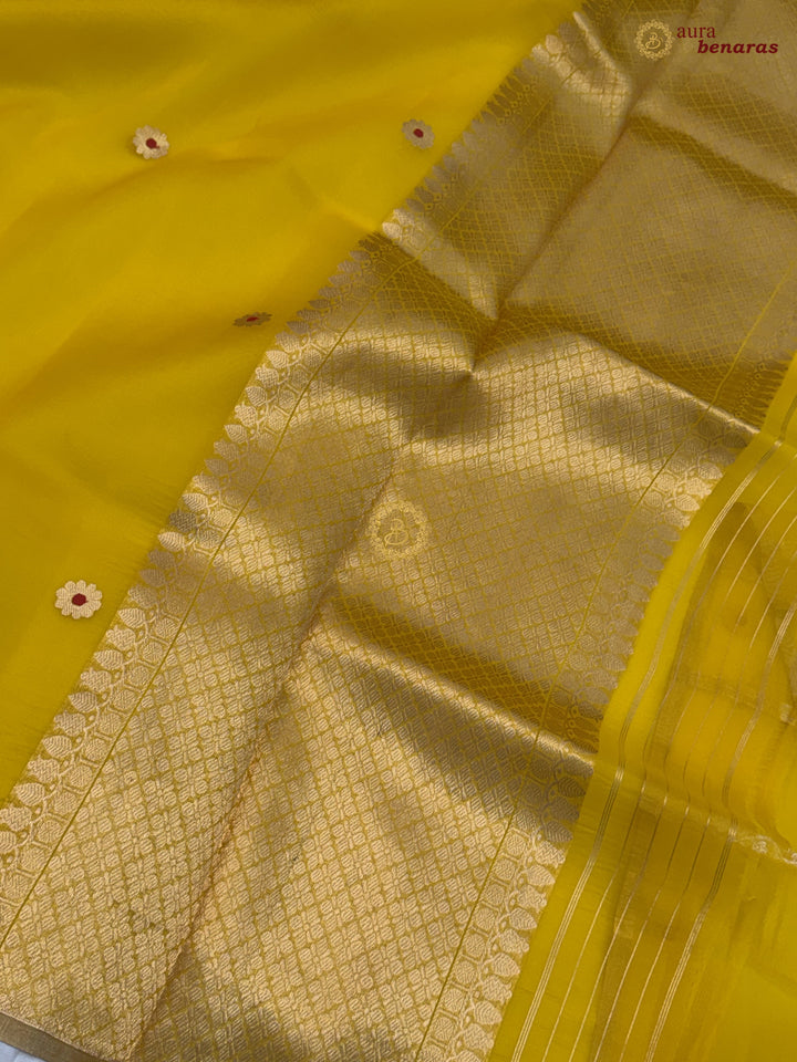 Yellow Kora Silk Banarasi Saree with Sona Rupa Butis