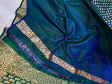 Peacock Blue Banarasi Handloom Satin SIlk Saree - Aura Benaras