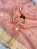 Peach Pure Banarasi Handloom Silk Saree - Aura Benaras
