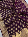 Wine Banarasi Handloom Satin SIlk Saree - Aura Benaras